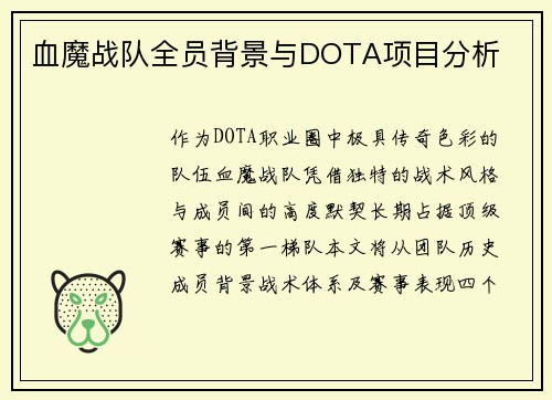 血魔战队全员背景与DOTA项目分析
