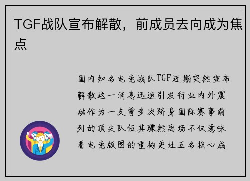 TGF战队宣布解散，前成员去向成为焦点